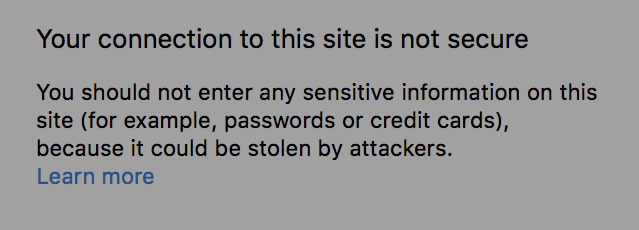 Example of insecure msg in Chrome