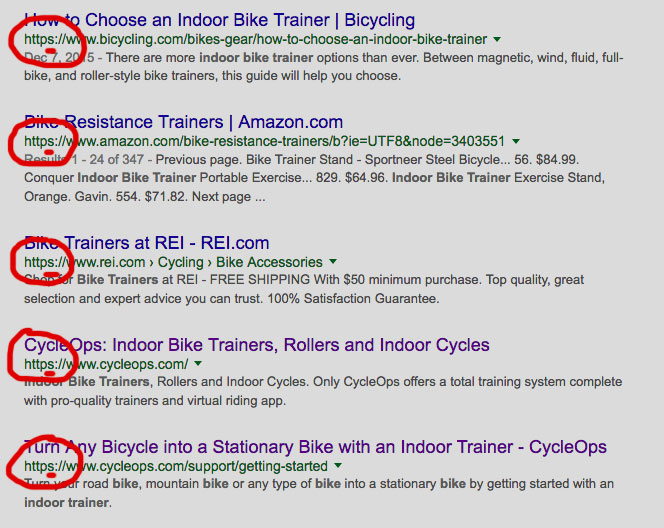Example of Google page one search results